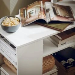 SoBuy Movable Storage Side Table With 2 Tiers Bookcase,FBT34-W -Living Room Furniture Store 5890640 5