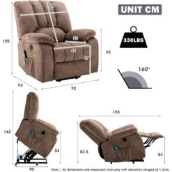 Electric Power Lift Recliner Chair Sofa Armchair With Massage And Heat For Elderly 2 Side Pockets USB Ports For Living Room, Brown 11 Electric Power Lift Recliner Chair Sofa Armchair With Massage And Heat For Elderly 2 Side Pockets USB Ports For Living Room, Brown -Living Room Furniture Store 58978186 5
