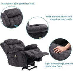 Recliner Chair Power Massage Lift Velvet Armchair With Heat & Vibration, Reclining Mechanism Ergonomic Chair, Grey -Living Room Furniture Store 58978196 4
