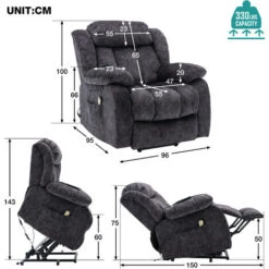 Recliner Chair Power Massage Lift Velvet Armchair With Heat & Vibration, Reclining Mechanism Ergonomic Chair, Grey -Living Room Furniture Store 58978196 5