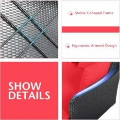 COSTWAY Outdoor Rattan Daybed, Patio Sofa Bed Sun Lounger Couch With Upholstered Cushions, Wicker Weave Loveseat Conversation Furniture Set For Garden Yard And Poolside (Red) 10 COSTWAY Outdoor Rattan Daybed, Patio Sofa Bed Sun Lounger Couch With Upholstered Cushions, Wicker Weave Loveseat Conversation Furniture Set For Garden Yard And Poolside (Red) -Living Room Furniture Store 59191357 4