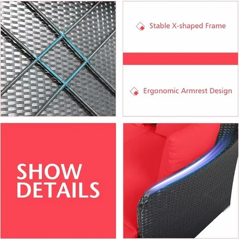 COSTWAY Outdoor Rattan Daybed, Patio Sofa Bed Sun Lounger Couch With Upholstered Cushions, Wicker Weave Loveseat Conversation Furniture Set For Garden Yard And Poolside (Red) 6 COSTWAY Outdoor Rattan Daybed, Patio Sofa Bed Sun Lounger Couch With Upholstered Cushions, Wicker Weave Loveseat Conversation Furniture Set For Garden Yard And Poolside (Red) - Image 4