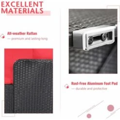 COSTWAY Outdoor Rattan Daybed, Patio Sofa Bed Sun Lounger Couch With Upholstered Cushions, Wicker Weave Loveseat Conversation Furniture Set For Garden Yard And Poolside (Red) 11 COSTWAY Outdoor Rattan Daybed, Patio Sofa Bed Sun Lounger Couch With Upholstered Cushions, Wicker Weave Loveseat Conversation Furniture Set For Garden Yard And Poolside (Red) -Living Room Furniture Store 59191357 5