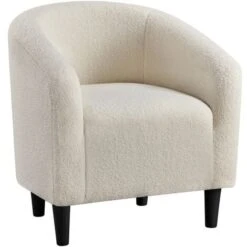 Yaheetech Boucle Club Chair Accent Barrel Chair Upholstered Arm Chair,W70.5 X D65 X H73cm,Ivory