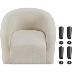 Yaheetech Boucle Club Chair Accent Barrel Chair Upholstered Arm Chair, W70.5 X D65 X H73cm, Ivory -Living Room Furniture Store 59610215 4