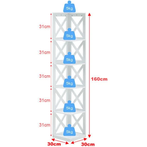 Livingandhome 5 Tier Modern Wood Corner Standing Shelf For Living Room, White 7 Livingandhome 5 Tier Modern Wood Corner Standing Shelf For Living Room, White - Image 5