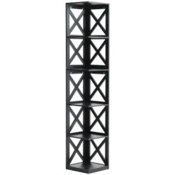 Livingandhome 5 Tier Modern Wood Corner Standing Shelf For Living Room, Black -Living Room Furniture Store 59617463 4
