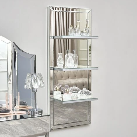 Mirrored Wall Mounted Shelving Unit 3 Mirrored Wall Mounted Shelving Unit