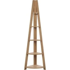 Modern Ladder Corner Shelf 5 Tiers Bookcase Light Wood Mobile Solo