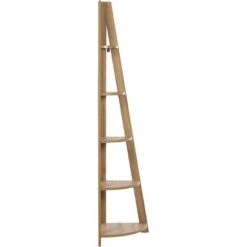 Modern Ladder Corner Shelf 5 Tiers Bookcase Light Wood Mobile Solo -Living Room Furniture Store 60816137 4