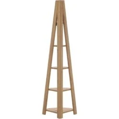 Modern Ladder Corner Shelf 5 Tiers Bookcase Light Wood Mobile Solo -Living Room Furniture Store 60816137 5