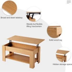 Lift Top Coffee Table With Storage And Shelf For Living Room, Oak -Living Room Furniture Store 60857039 4