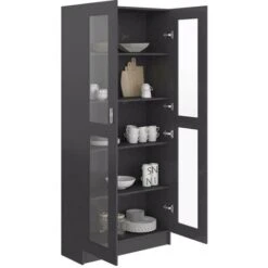 Topdeal Vitrine Cabinet High Gloss Grey 82.5x30.5x185.5 Cm Chipboard FF802776UK -Living Room Furniture Store 61185986 4