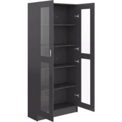 Topdeal Vitrine Cabinet High Gloss Grey 82.5x30.5x185.5 Cm Chipboard FF802776UK -Living Room Furniture Store 61185986 5