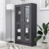 Topdeal Vitrine Cabinet Grey 82.5x30.5x150 Cm Chipboard FF802761UK -Living Room Furniture Store 61186339 1