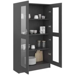 Topdeal Vitrine Cabinet Grey 82.5x30.5x150 Cm Chipboard FF802761UK -Living Room Furniture Store 61186339 4