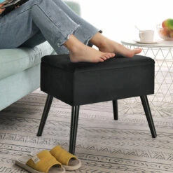 Upholstered Storage Ottoman Rectangular Velvet Flip Top Stool Large Capacity -Living Room Furniture Store 61210814 3
