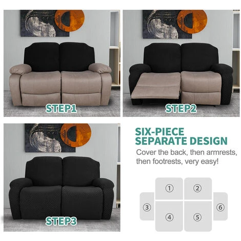 2 Seater Elastic Recliner Chair Cover Armchair Sofa Loveseat Cover Slipcover Black 6 2 Seater Elastic Recliner Chair Cover Armchair Sofa Loveseat Cover Slipcover Black - Image 4