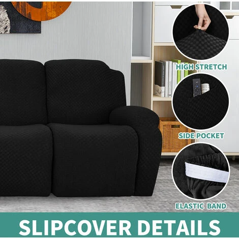 2 Seater Elastic Recliner Chair Cover Armchair Sofa Loveseat Cover Slipcover Black 7 2 Seater Elastic Recliner Chair Cover Armchair Sofa Loveseat Cover Slipcover Black - Image 5