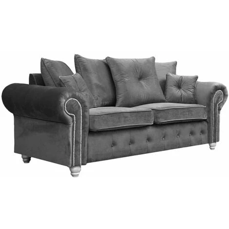Olympia 3 Seater Plush Velvet Fabric Sofa - Grey 3 Olympia 3 Seater Plush Velvet Fabric Sofa - Grey