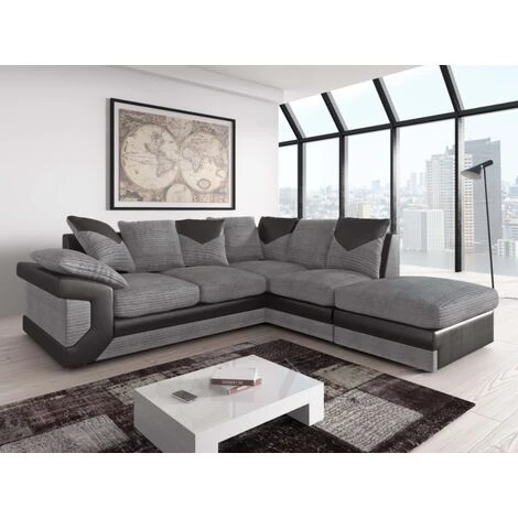 Rio Right Hand Facing Jumbo Cord Fabric Corner Sofa - Black & Grey 3 Rio Right Hand Facing Jumbo Cord Fabric Corner Sofa - Black & Grey