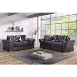 Shannon 3 & 2 Seater Chenille Fabric Sofa Set - Black & Grey