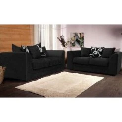Zina 3 & 2 Seater Chenille Fabric Sofa Set - Black