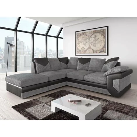 Rio Left Hand Facing Jumbo Cord Fabric Corner Sofa - Black & Grey 3 Rio Left Hand Facing Jumbo Cord Fabric Corner Sofa - Black & Grey