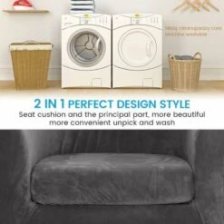 LITZEE 2 Pieces Tub Chair Covers，Upgraded 2 IN 1 Design Stretch Velvet Armchair Sofa Slipcover With Cushion Cover, Non Slip Club Bucket Chairs Sofa Couch Covers Slipcovers(Upgraded-Gray, Velvet) -Living Room Furniture Store 63573520 3