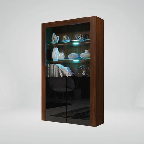 Modern Sideboard Display Cabinet Cupboard TV Stand Living Room High Gloss Doors - Walnut & Black 4 Modern Sideboard Display Cabinet Cupboard TV Stand Living Room High Gloss Doors - Walnut & Black - Image 2