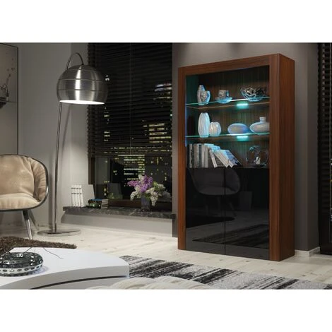 Modern Sideboard Display Cabinet Cupboard TV Stand Living Room High Gloss Doors - Walnut & Black 5 Modern Sideboard Display Cabinet Cupboard TV Stand Living Room High Gloss Doors - Walnut & Black - Image 3