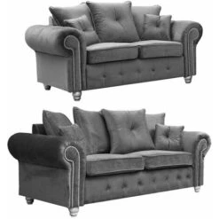 Olympia 3 & 2 Seater Plush Velvet Fabric Sofa Set - Grey 9 Olympia 3 & 2 Seater Plush Velvet Fabric Sofa Set - Grey -Living Room Furniture Store 63697782 3