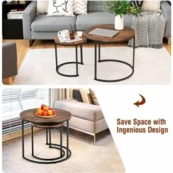 Set Of 2 Round Nesting Coffee Table Compact Stacking Side Tables Space-saving -Living Room Furniture Store 64195856 3