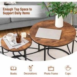 Set Of 2 Round Nesting Coffee Table Compact Stacking Side Tables Space-saving -Living Room Furniture Store 64195856 4