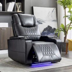 Electric Recliner Chair Power Lift Armchair With USB Charge Port, 360 Swivel Tray Table, Hand In-Arm Storage, Cup Holders, Ambient Lighting