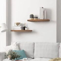 Floating Shelves, Set Of 2, Wall Mounted Shelves, Decorative Wall Shelf With Length 60 Cm, Wall Display Racks, Invisible Brackets, Bedroom, Living Room, Office, HOOBRO EBF60BJ01 -Living Room Furniture Store 64867553 3