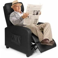 COSTWAY Recliner Armchair With Reclining Function And Adjustable Leg Rest, Upholstered Padded Single Sofa Seat, Home Office Living Room Lounge Chairs For Reading Resting Sleeping (Black)