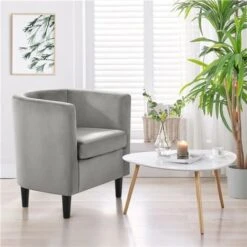 Yaheetech Barrel-shaped Chair Accent Arm Chair, Gray -Living Room Furniture Store 65209519 3