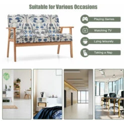 Wooden 2-Seater Loveseat Fabric Upholstered Lounge Arm Chair Sofa Chair Couch -Living Room Furniture Store 65629104 4