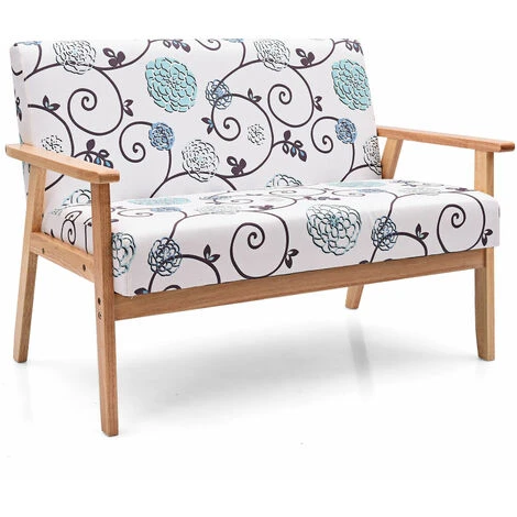 Wooden 2-Seater Loveseat Fabric Upholstered Lounge Arm Chair Sofa Chair Couch 3 Wooden 2-Seater Loveseat Fabric Upholstered Lounge Arm Chair Sofa Chair Couch