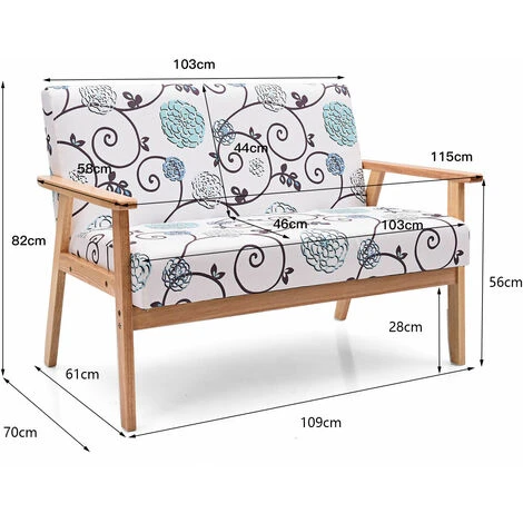 Wooden 2-Seater Loveseat Fabric Upholstered Lounge Arm Chair Sofa Chair Couch 4 Wooden 2-Seater Loveseat Fabric Upholstered Lounge Arm Chair Sofa Chair Couch - Image 2