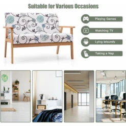 Wooden 2-Seater Loveseat Fabric Upholstered Lounge Arm Chair Sofa Chair Couch 9 Wooden 2-Seater Loveseat Fabric Upholstered Lounge Arm Chair Sofa Chair Couch -Living Room Furniture Store 65629117 3