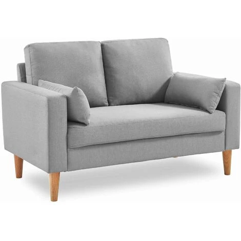 Medium 2-seater Sofa Scandi-style With Wooden Legs - Bjorn - Light Grey 3 Medium 2-seater Sofa Scandi-style With Wooden Legs - Bjorn - Light Grey