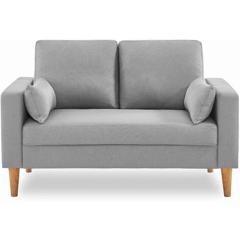 Medium 2-seater Sofa Scandi-style With Wooden Legs - Bjorn - Light Grey 4 Medium 2-seater Sofa Scandi-style With Wooden Legs - Bjorn - Light Grey - Image 2