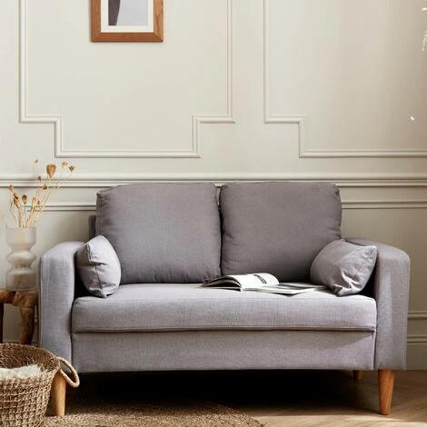 Medium 2-seater Sofa Scandi-style With Wooden Legs - Bjorn - Light Grey 5 Medium 2-seater Sofa Scandi-style With Wooden Legs - Bjorn - Light Grey - Image 3