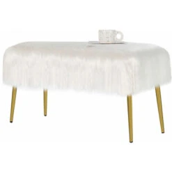 Furry Faux Fur Footrest Large Vanity Stool Chair Padded Ottoman Seat Metal Legs