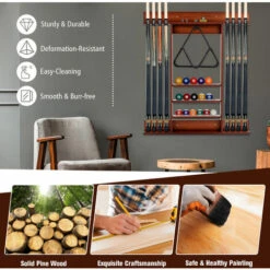 Billiards Pool Cue Rack Wall Mounted Billiard Stick Holder Made Of Solid Pine 11 Billiards Pool Cue Rack Wall Mounted Billiard Stick Holder Made Of Solid Pine -Living Room Furniture Store 66022904 5