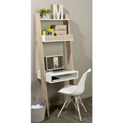 SoBuy Wall Ladder Bookcases And Shelving Unit With 2 Storage Unit & Desk Workstation,FRG111-WN