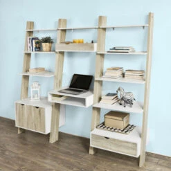 SoBuy Wall Ladder Bookcases And Shelving Unit With 2 Storage Unit & Desk Workstation,FRG111-WN -Living Room Furniture Store 6614201 5