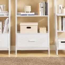 SoBuy 4-Tiers Ladder Storage Display Shelf Bookcase With Drawer And Shelves,FRG116-W -Living Room Furniture Store 6614203 4